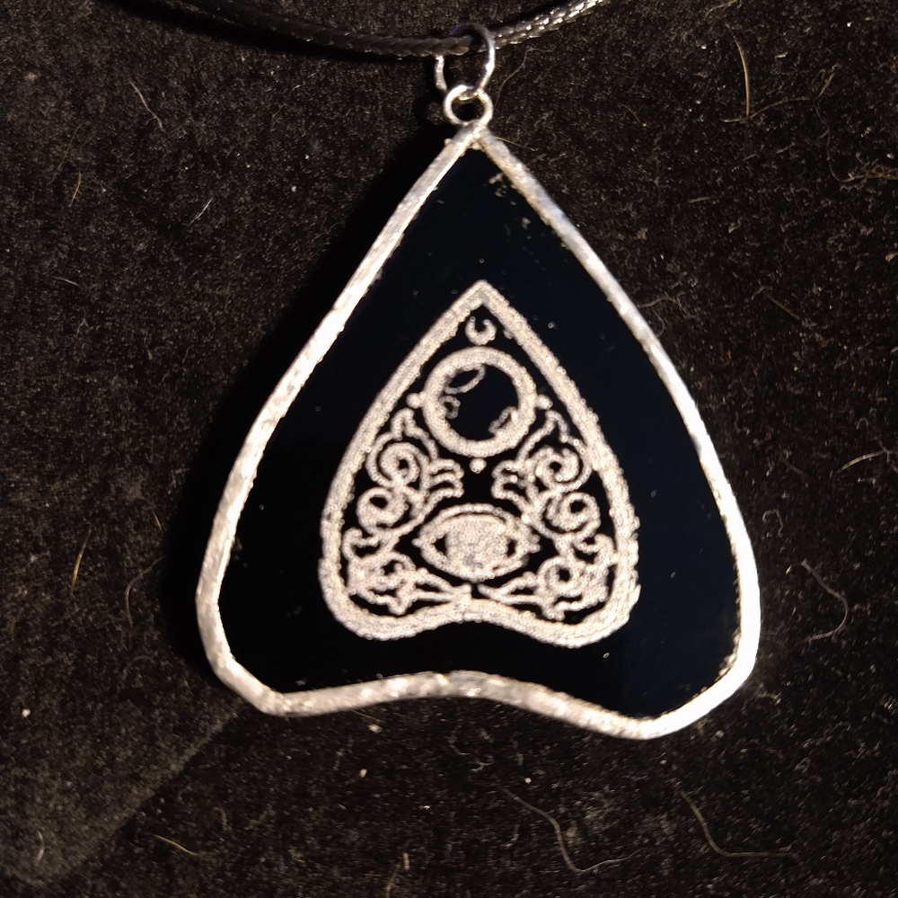 Purple stained glass planchette pendant